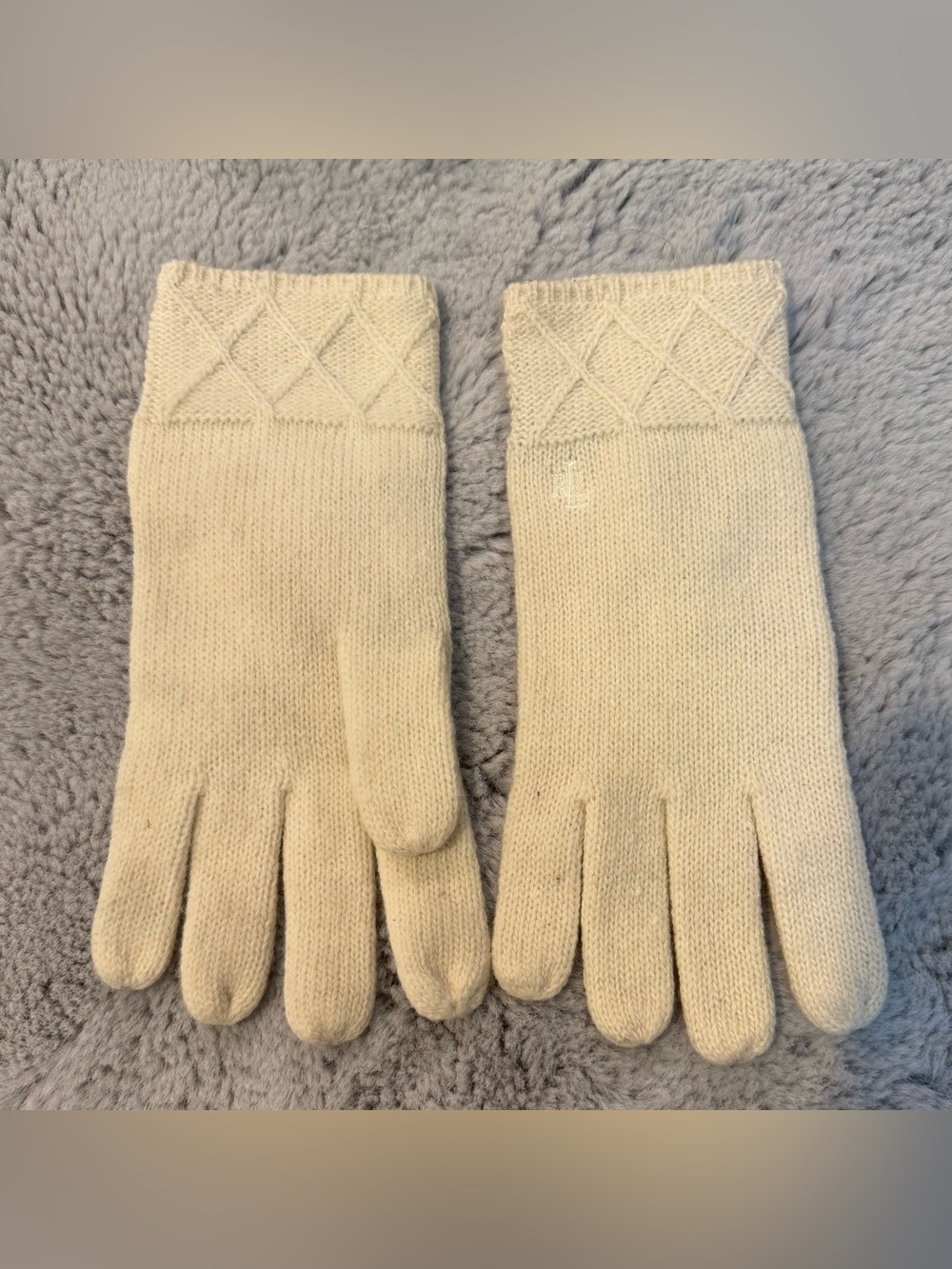 Lauren Ralph Lauren Wool & Rabbit Fur Ivory Knit Gloves Vintage